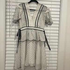 SELF-PORTRAIT Polka Dot Print Mini Dress, size 6/M